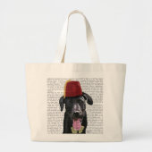 Zwarte labrador met fez grote tote bag (Voorkant)