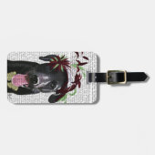 Zwarte labrador met groene fascinator bagagelabel (Voorkant horizontaal)