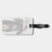 Zwarte labrador met groene fascinator bagagelabel (Achterkant horizontaal)