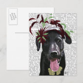 Zwarte labrador met groene fascinator briefkaart (Voorkant / Achterkant)
