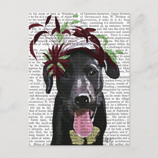 Zwarte labrador met groene fascinator briefkaart (Voorkant)