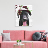 Zwarte labrador met groene fascinator canvas afdruk (Insitu (Woonkamer))