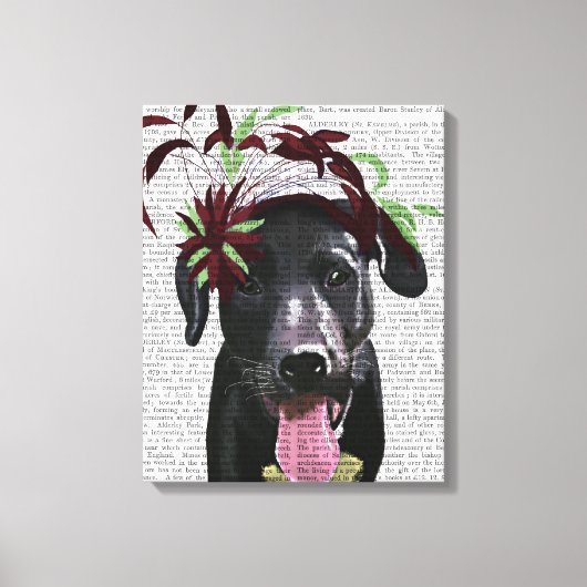 Zwarte labrador met groene fascinator canvas afdruk (Voorkant)