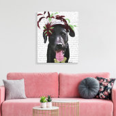 Zwarte labrador met groene fascinator canvas afdruk (Insitu (Woonkamer))