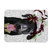 Zwarte labrador met groene fascinator magneet (Horizontaal)