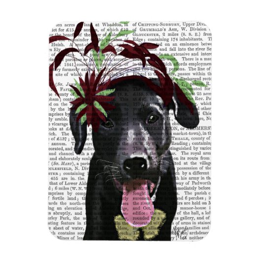 Zwarte labrador met groene fascinator magneet (Verticaal)
