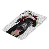 Zwarte labrador met groene fascinator magneet (Linkerzijde)