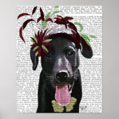 Zwarte labrador met groene fascinator poster (Voorkant)