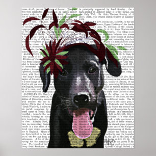Zwarte labrador met groene fascinator poster