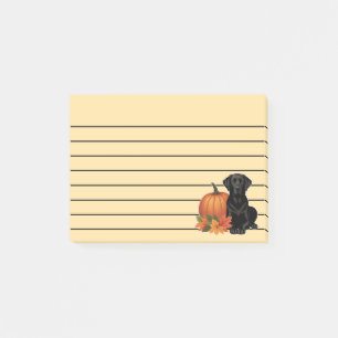 Zwarte labrador met herfstbladeren en pompoen post-it® notes