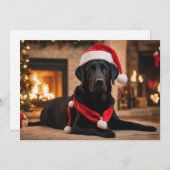 Zwarte Labrador met kerstmuts Feestdagenkaart (Voorkant / Achterkant)