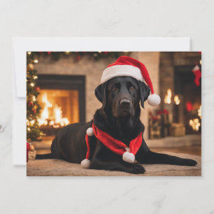 Zwarte Labrador met kerstmuts Feestdagenkaart