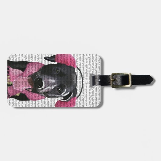 Zwarte labrador met oorsnufjes bagagelabel (Voorkant horizontaal)