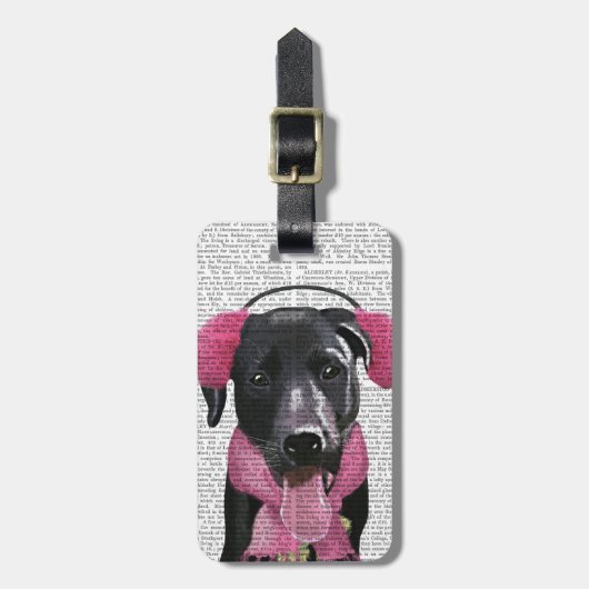 Zwarte labrador met oorsnufjes bagagelabel (Voorkant verticaal)