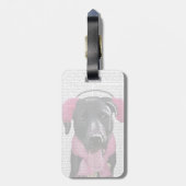 Zwarte labrador met oorsnufjes bagagelabel (Achterkant verticaal)