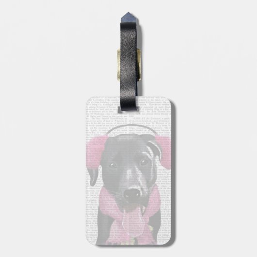 Zwarte labrador met oorsnufjes bagagelabel (Achterkant verticaal)