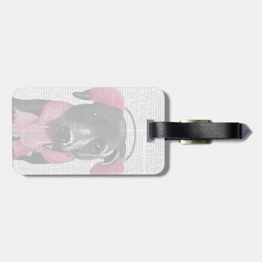 Zwarte labrador met oorsnufjes bagagelabel (Achterkant horizontaal)