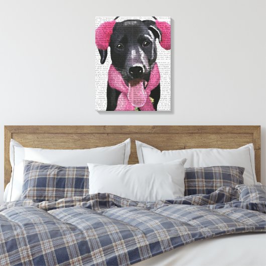 Zwarte labrador met oorsnufjes canvas afdruk (Insitu (Slaapkamer))