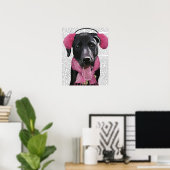 Zwarte labrador met oorsnufjes poster (Thuiskantoor)