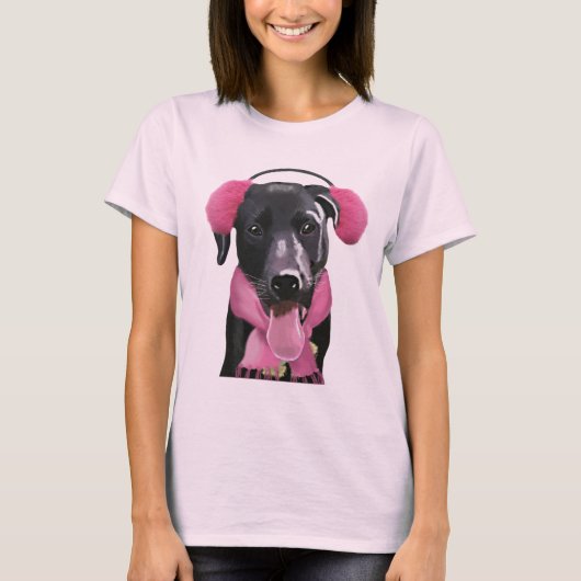 Zwarte labrador met oorsnufjes t-shirt (Voorkant)