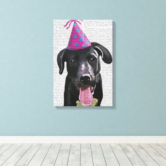 Zwarte labrador met partijPet Canvas Afdruk (Insitu (Houten vloer))