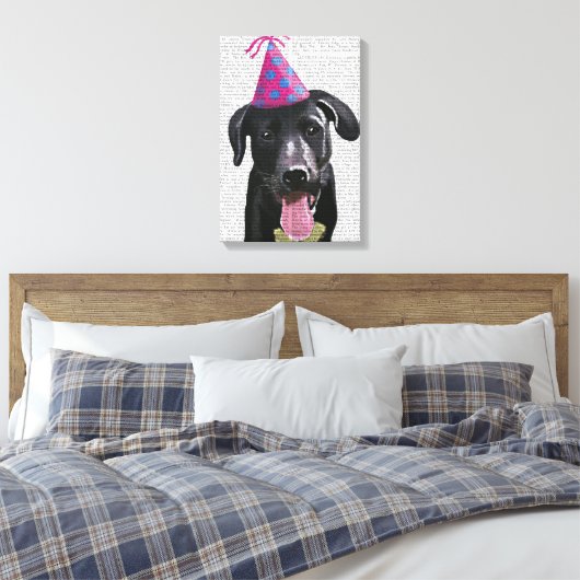 Zwarte labrador met partijPet Canvas Afdruk (Insitu (Slaapkamer))