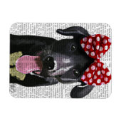 Zwarte labrador met rode bol aan kop magneet (Horizontaal)