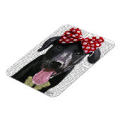 Zwarte labrador met rode bol aan kop magneet (Linkerzijde)