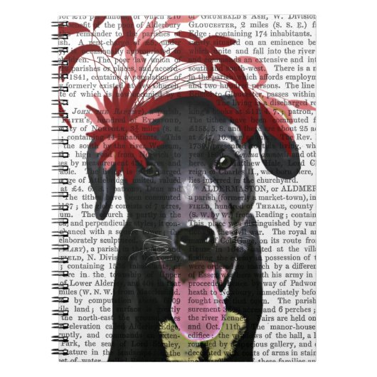 Zwarte Labrador Met Rode Fascinator Notitieboek (Voorkant)