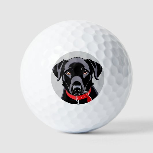 Zwarte Labrador met Rode Halsband Golfballen (Voorkant)