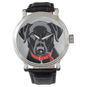 Zwarte Labrador met Rode Halsband Horloge