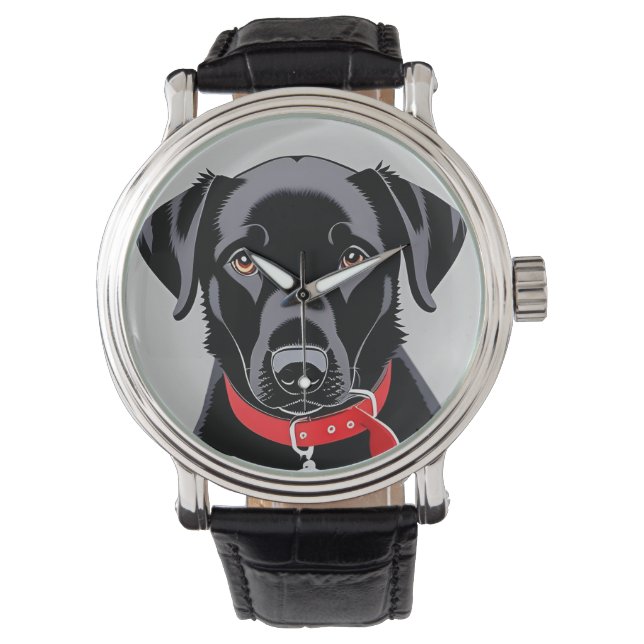 Zwarte Labrador met Rode Halsband Horloge (Voorkant)