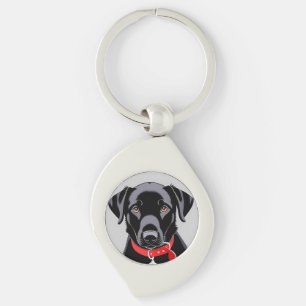 Zwarte Labrador met Rode Halsband Sleutelhanger