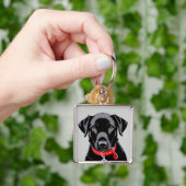 Zwarte Labrador met Rode Halsband Sleutelhanger (Hand)