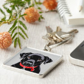 Zwarte Labrador met Rode Halsband Sleutelhanger (Zijkant)