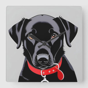 Zwarte Labrador met Rode Halsband Vierkante Klok