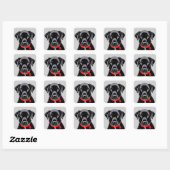 Zwarte Labrador met Rode Halsband Vierkante Sticker (Vel)