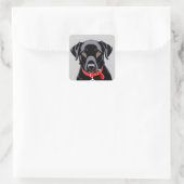Zwarte Labrador met Rode Halsband Vierkante Sticker (Tas)