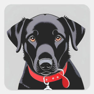 Zwarte Labrador met Rode Halsband Vierkante Sticker