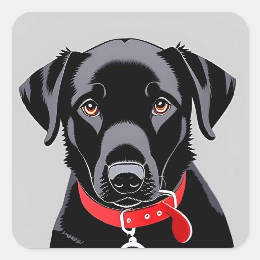 Zwarte Labrador met Rode Halsband Vierkante Sticker (Voorkant)