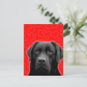Zwarte labrador met rode harten briefkaart (Staand voorkant)