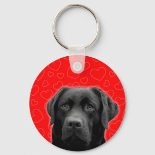 Zwarte labrador met rode harten sleutelhanger