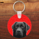 Zwarte labrador met rode harten sleutelhanger (Voorkant)