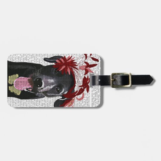 Zwarte labrador met rode smeltkroes bagagelabel (Voorkant horizontaal)