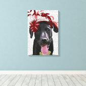 Zwarte labrador met rode smeltkroes canvas afdruk (Insitu (Houten vloer))