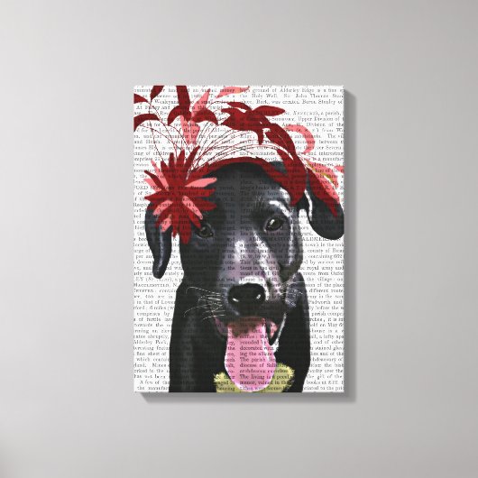 Zwarte labrador met rode smeltkroes canvas afdruk (Voorkant)