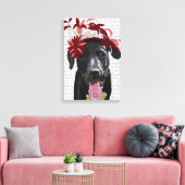 Zwarte labrador met rode smeltkroes canvas afdruk (Insitu (Woonkamer))