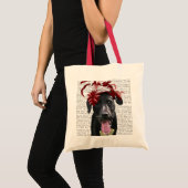 Zwarte labrador met rode smeltkroes tote bag (Voorkant (product))
