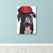 Zwarte labrador met rood Pet Canvas Afdruk (Insitu (Houten vloer))