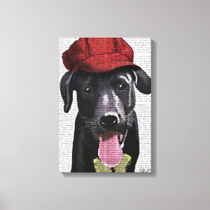 Zwarte labrador met rood Pet Canvas Afdruk